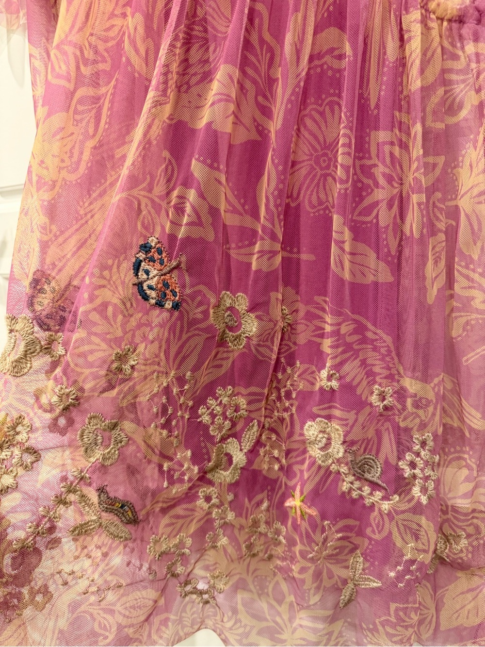 NWT JOHNNY WAS Biya Mazzy Arching Ruffles Dress Pink Floral Embroidered XS Boho - Picture 6 of 13